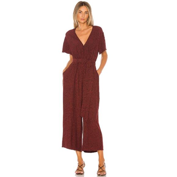 Rails Jet Rust Spotted Jumpsuit &Sash S Stretch Waist Wide Leg Red/Brn Holiday - Picture 1 of 16